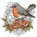 rose clocks robin perched tattoo design idea