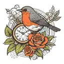 rose clocks robin perched tattoo design idea
