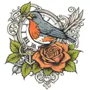 rose clocks robin perched tattoo design idea