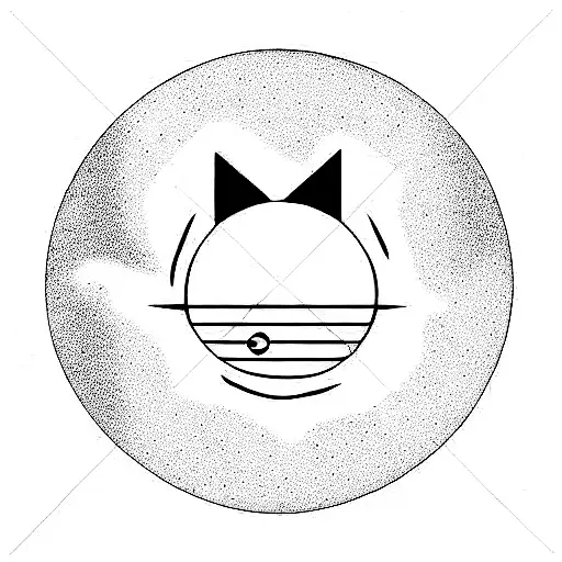 sun, exploration, space, single-line cat silhouette tattoo design idea