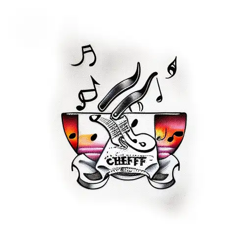 chef knife with music notes tattoo design idea