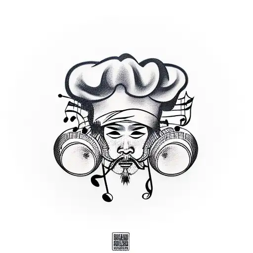 chef knife with music notes tattoo design idea