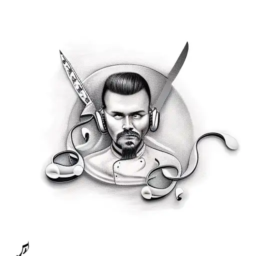 chef knife with music notes tattoo design idea
