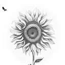 A realistic sunflower with a hidden animal or butterfly within its petals tattoo design idea