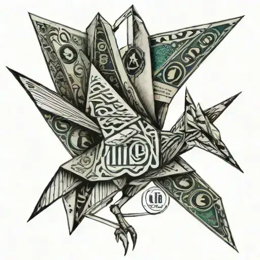 origami crane made using a dollar bill tattoo design idea