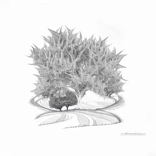 holly plant with rolling hills behind tattoo design idea