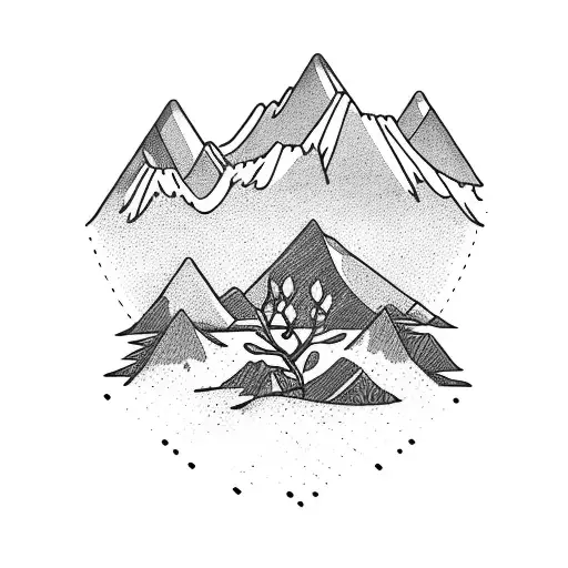 holly plant with mountains behind tattoo design idea