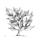 holly plant with rolling hills behind tattoo design idea