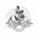 holly plant with mountains behind tattoo design idea