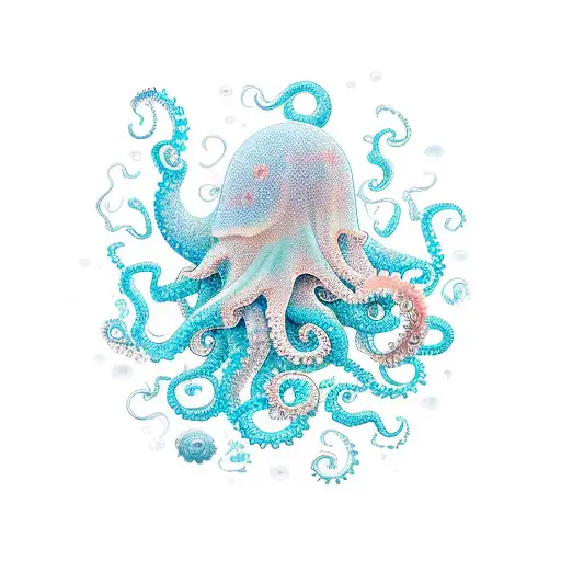 ocean waves with coral and an octopus, jelly fish, seahorse,turtle, orca, crab, dolphin and shark tattoo design idea