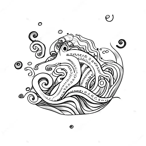 ocean waves with coral and an octopus, jelly fish, seahorse,turtle, orca, crab, dolphin and shark tattoo design idea