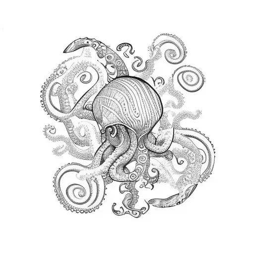 ocean waves with coral and an octopus, jelly fish, seahorse,turtle, orca, crab, dolphin and shark tattoo design idea