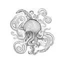 ocean waves with coral and an octopus, jelly fish, seahorse,turtle, orca, crab, dolphin and shark tattoo design idea