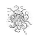 ocean waves with coral and an octopus, jelly fish, seahorse,turtle, orca, crab, dolphin and shark tattoo design idea