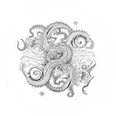 ocean waves with coral and an octopus, jelly fish, seahorse,turtle, orca, crab, dolphin and shark tattoo design idea
