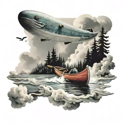 canoe flying in the sky tattoo design idea