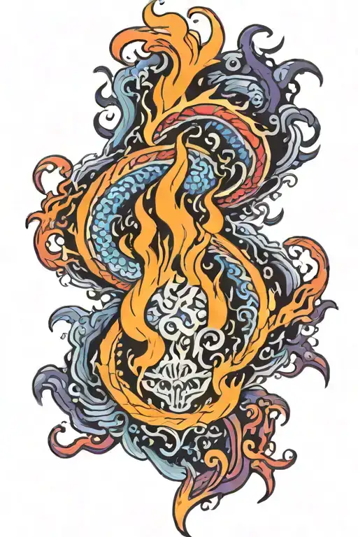 blue orange and purple flames  tattoo design idea