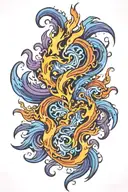 blue orange and purple flames  tattoo design idea