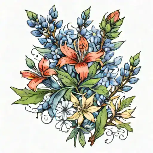 bluebonnets and indian paintbrushes symbolizing Evelyn's passion tattoo design idea