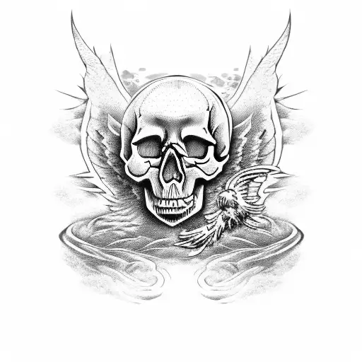 skull and phoenix and rebirth and mechanical sleeve  tattoo design idea