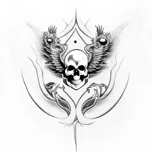 Skull and Roses and phoenix and rebirth and robotic sleeve  tattoo design idea