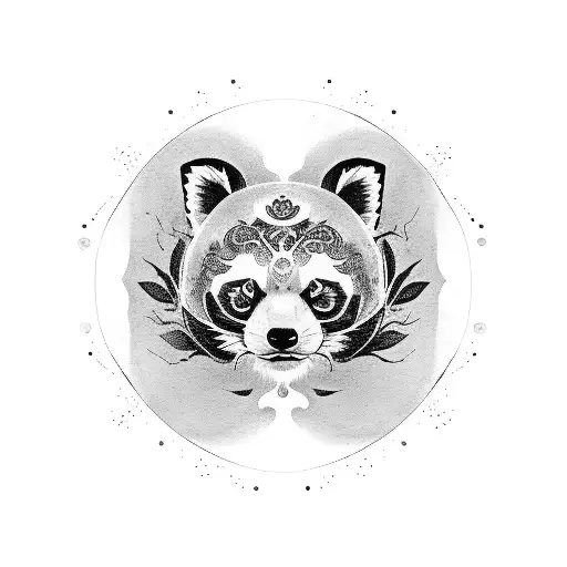 a yin and Yang Symbol but composed of a Red Panda and leaves tattoo design idea