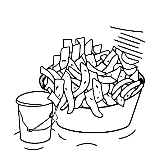 Seagull standing next to bucket of hot chips tattoo design idea