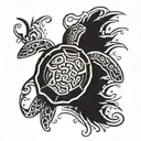 turtle with birth date 1997 07 26 and 2006 10 15 on chest that leads to a half sleeve arm   tattoo design idea