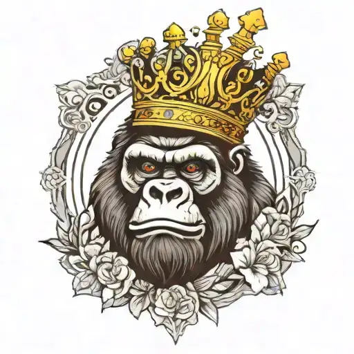 gorilla wearing crown and lion  tattoo design idea