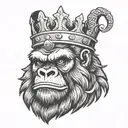 gorilla wearing crown and smirk anger lion face tattoo design idea