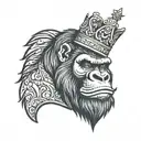gorilla wearing crown and smirk anger lion face tattoo design idea