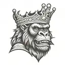 gorilla wearing crown and smirk anger lion face tattoo design idea