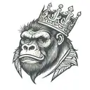 gorilla wearing crown and smirk anger lion face tattoo design idea