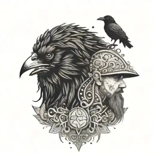 The raven and the Viking's head  tattoo design idea