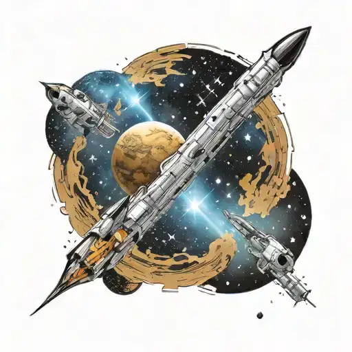 A comedic twist on a space-themed tattoo with a black hole and quasar tattoo design idea