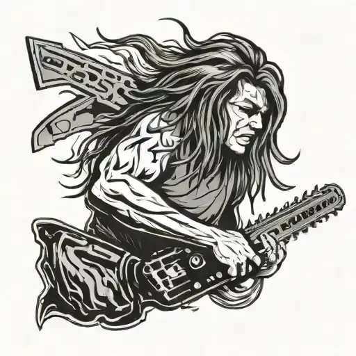 Mullet on fire with chainsaw silhouette in the background tattoo design idea