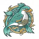 chicken nugget riding dolphin tattoo design idea