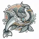 chicken nugget riding dolphin tattoo design idea