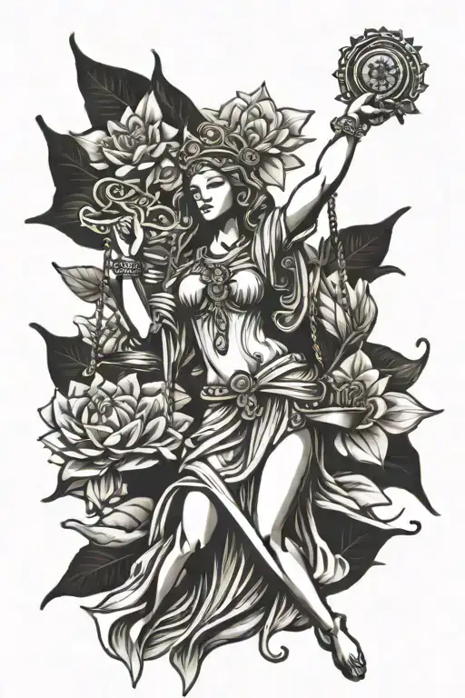 lady justice and mandala flower   tattoo design idea