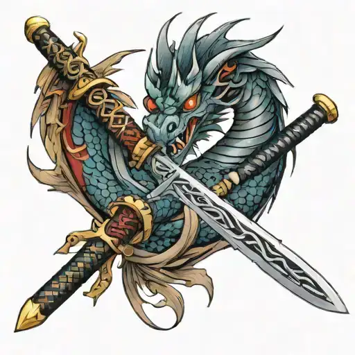 katana sword with dragon wrapped tattoo design idea