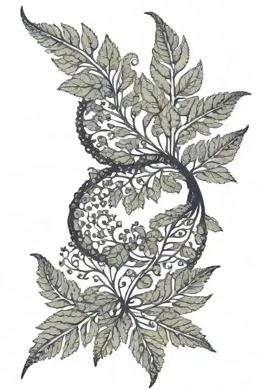 A delicate fern leaf pattern forming a helix spiral, representing the beauty of nature's resilience tattoo design idea