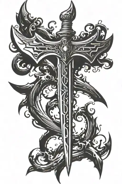 claymore sword with lighting bolt tattoo design idea