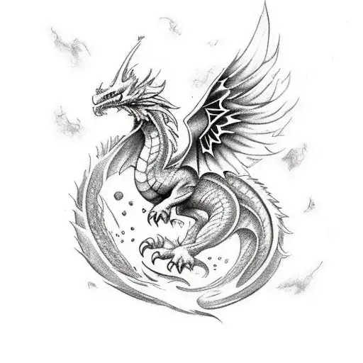 Incorporate a bottle of alcohol into a tattoo of a mystical creature, such as a dragon or phoenix. tattoo design idea