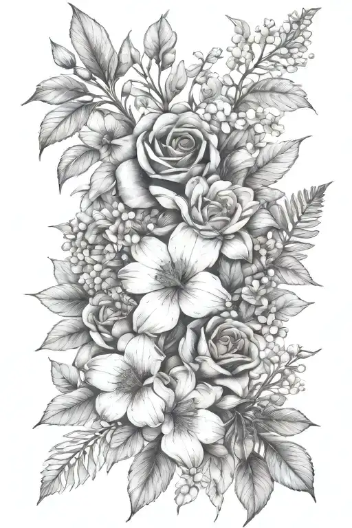 January March December birth flower bouquet tattoo design idea