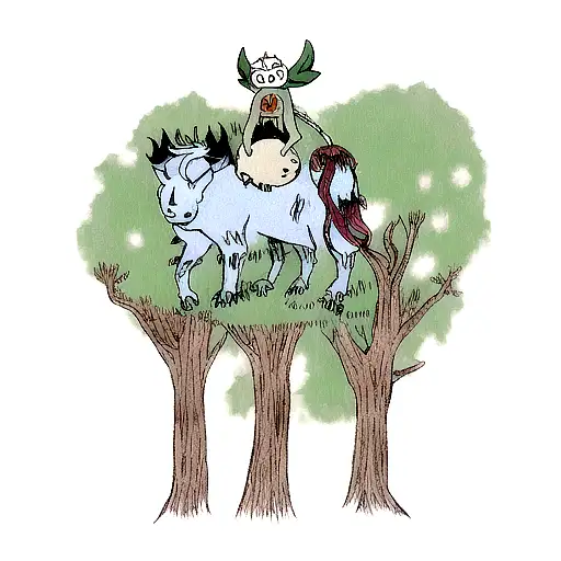 Forest with forest spirits - Kodama from Princess Mononoke. On arm.  tattoo design idea