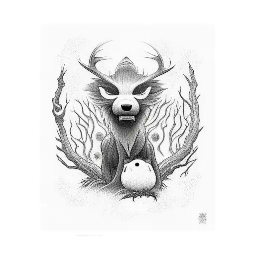 Forest with forest spirits - Kodama from Princess Mononoke. On arm.  tattoo design idea