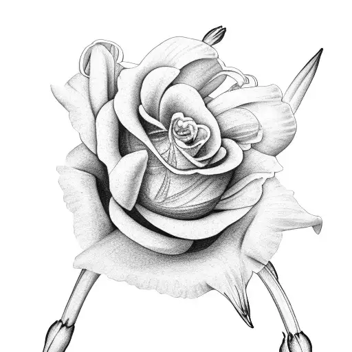 sparrow Lilies  Tulips Rose Carnations tattoo design idea