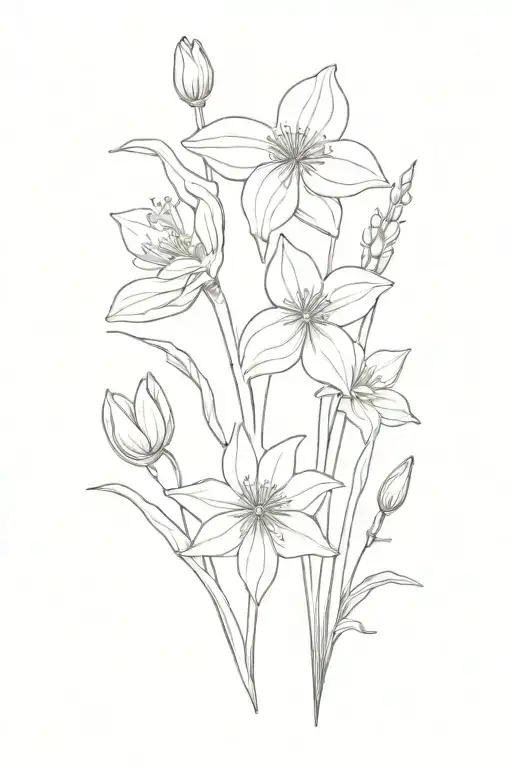  daffodils, cosmos, water Lillie’s, daisies, and snow drop flowers tattoo design idea