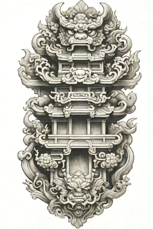 Japanese foo dog guarding a temple tattoo design idea