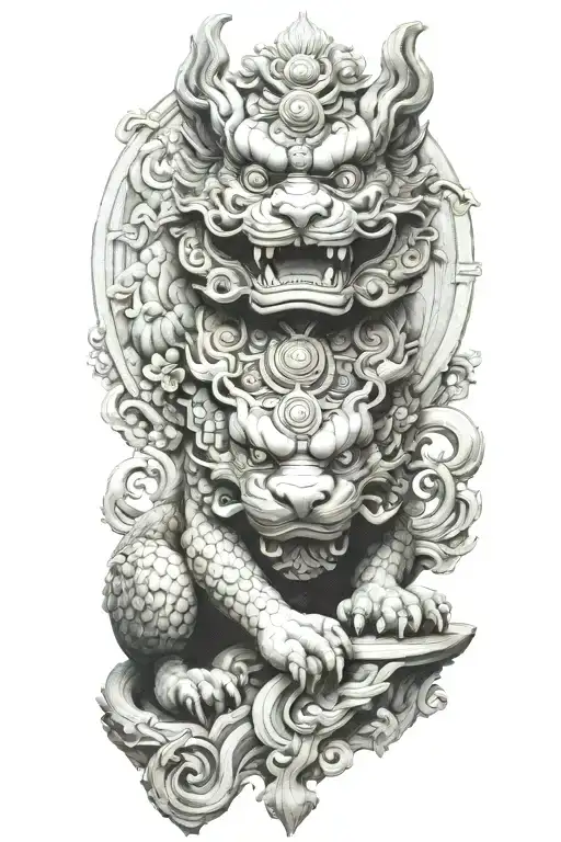 Japanese foo dog guarding a temple tattoo design idea